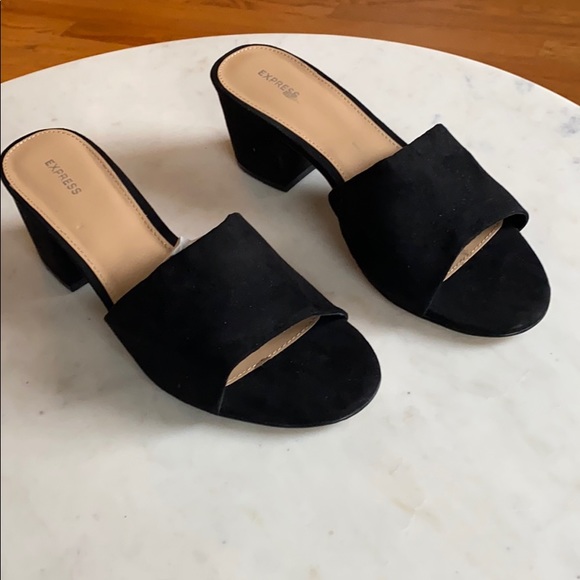 Express Shoes - Express Black Mule Slide with Block Heel, size 8.5